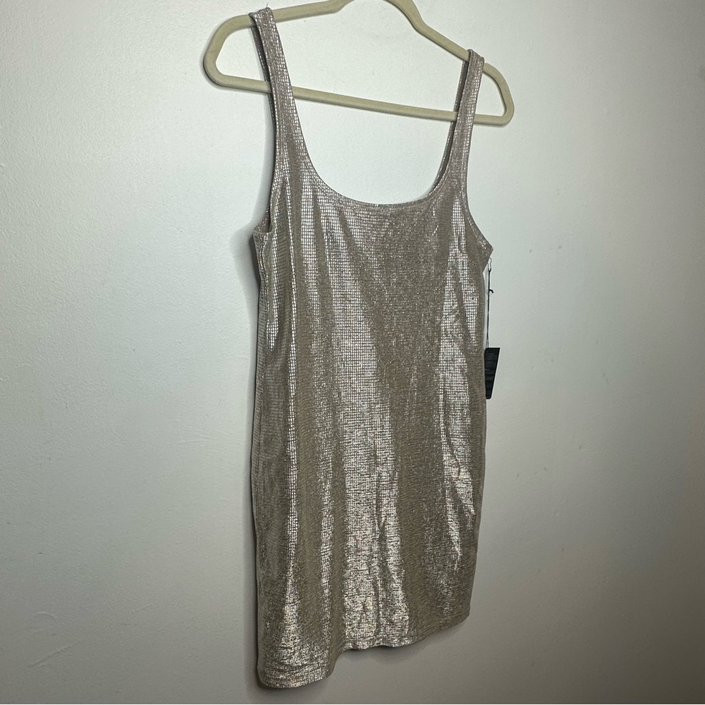 Forever 21 NWT Gold Silver Champagne Metallic shimmer Dress Medium M Bodycon - Picture 2 of 8